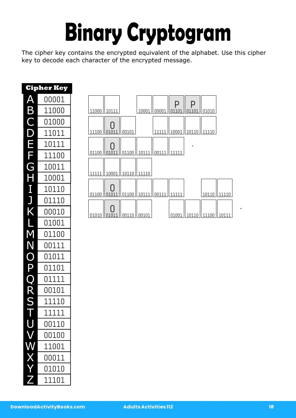 Binary Cryptogram in Adults Activities 112
