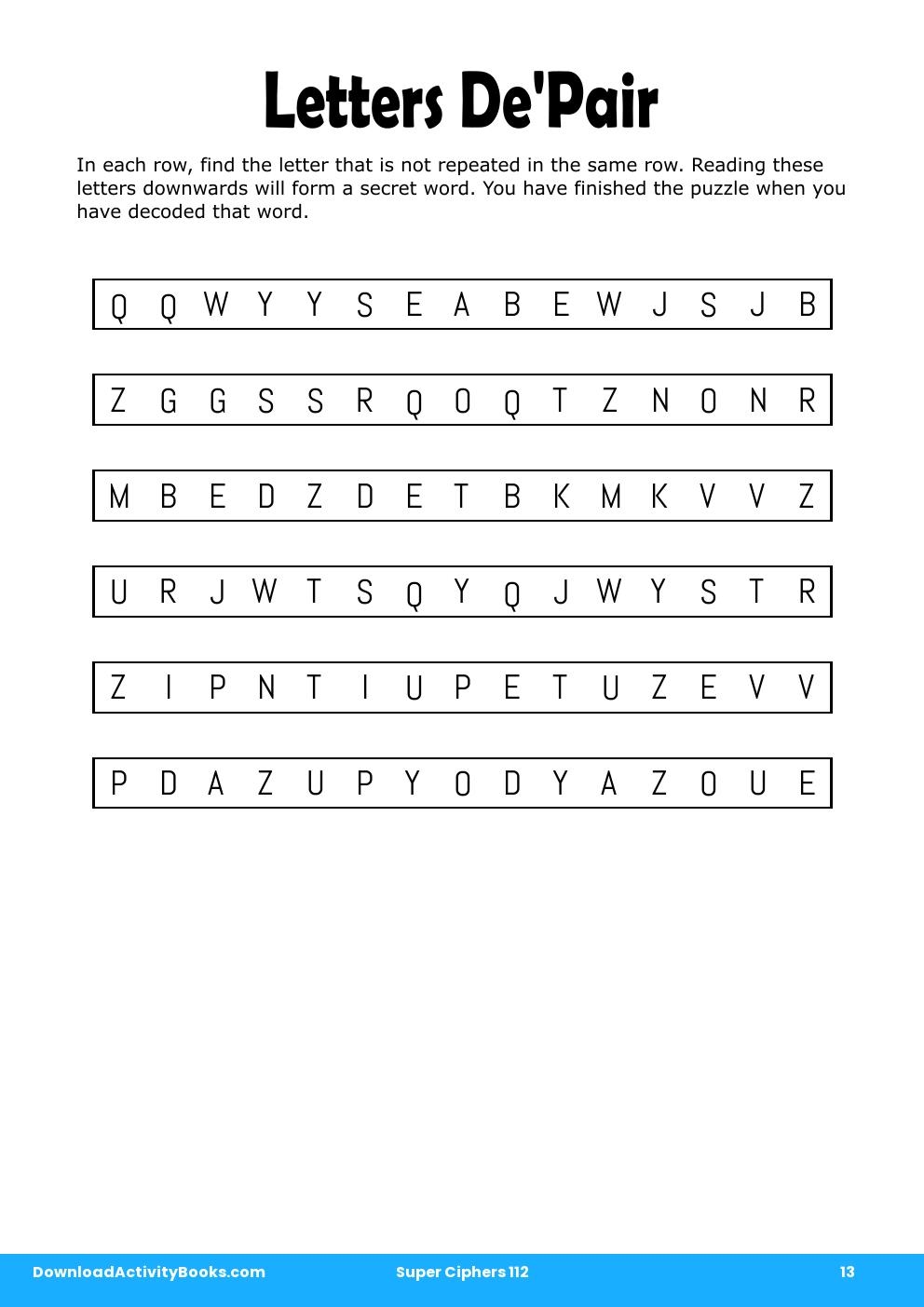 Letters De'Pair in Super Ciphers 112