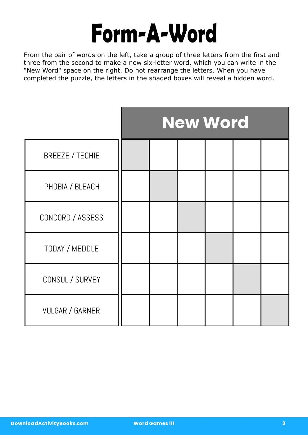 Form-A-Word in Word Games 111