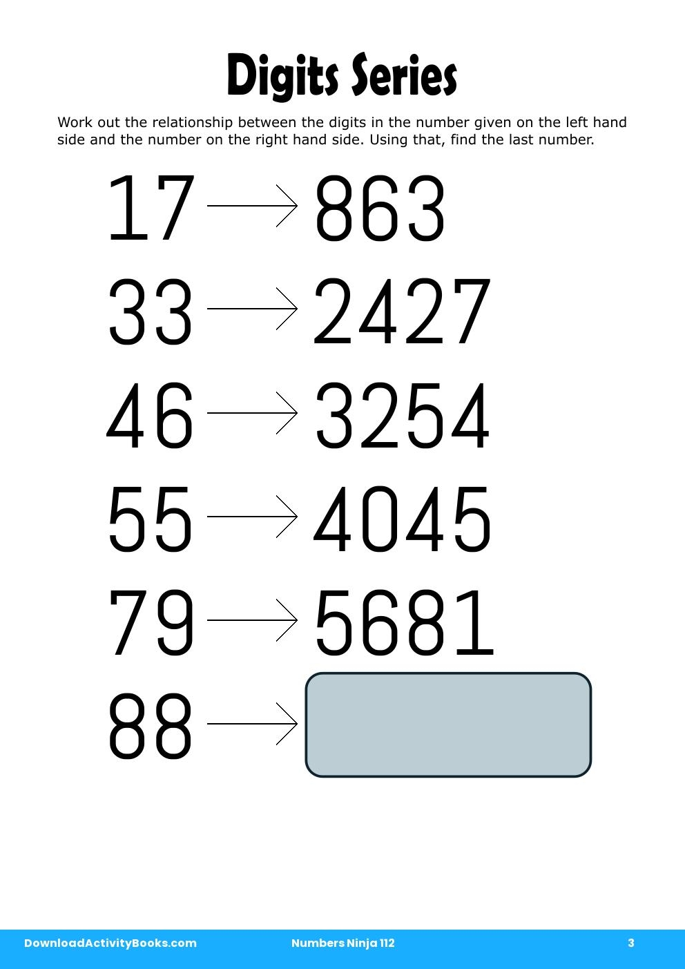 Digits Series in Numbers Ninja 112