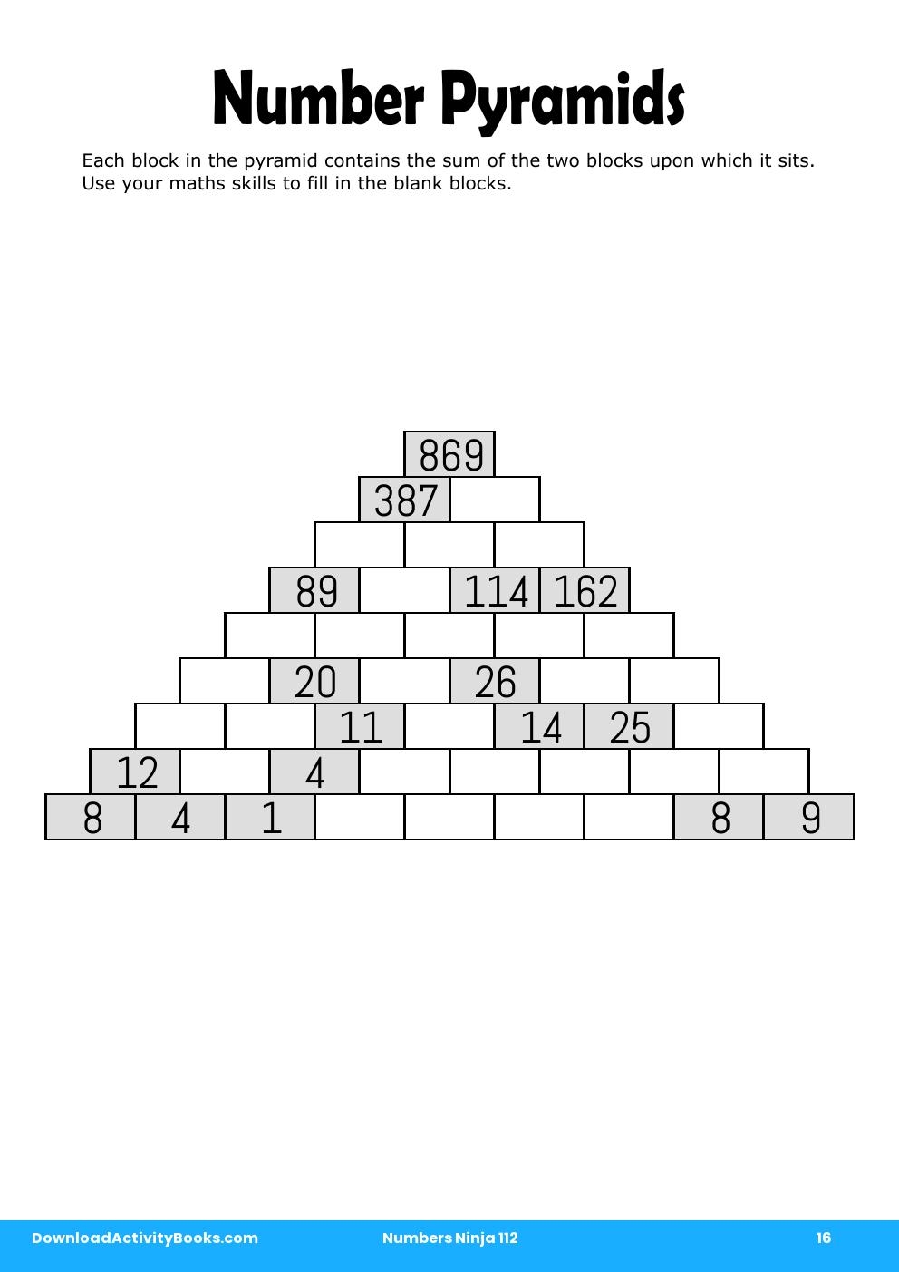 Number Pyramids in Numbers Ninja 112