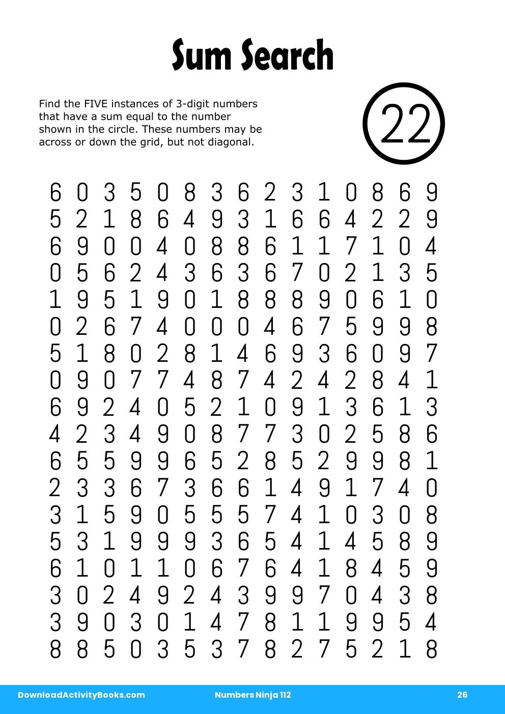 Sum Search in Numbers Ninja 112