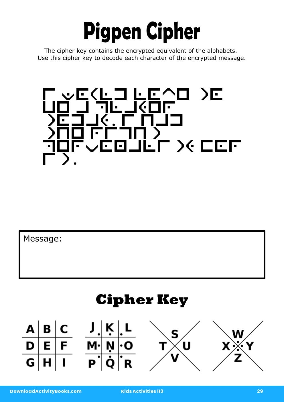 Pigpen Cipher in Kids Activities 113