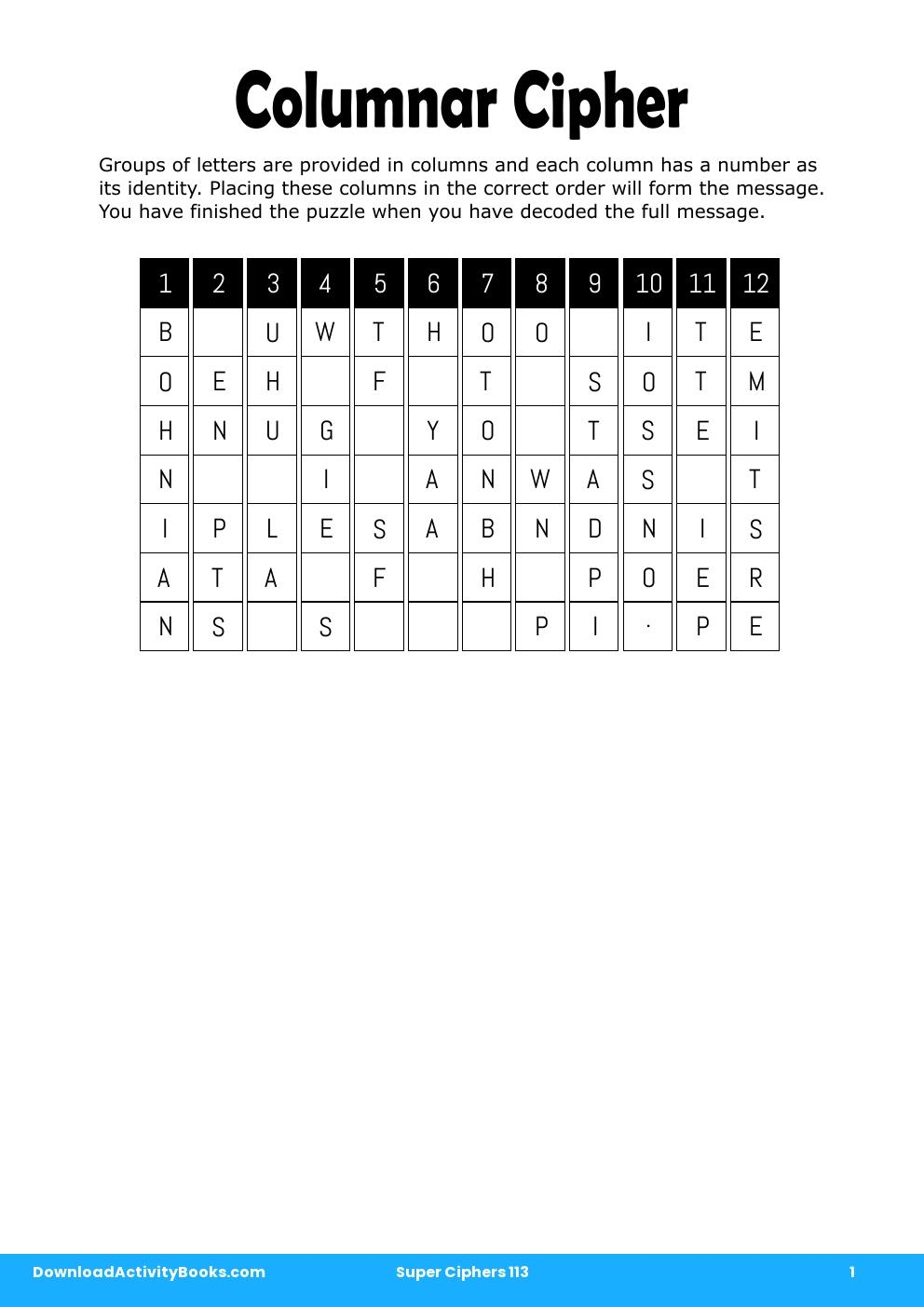 Columnar Cipher in Super Ciphers 113
