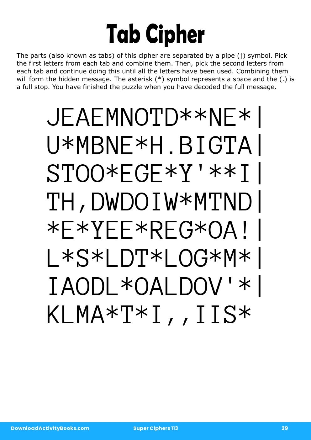 Tab Cipher in Super Ciphers 113