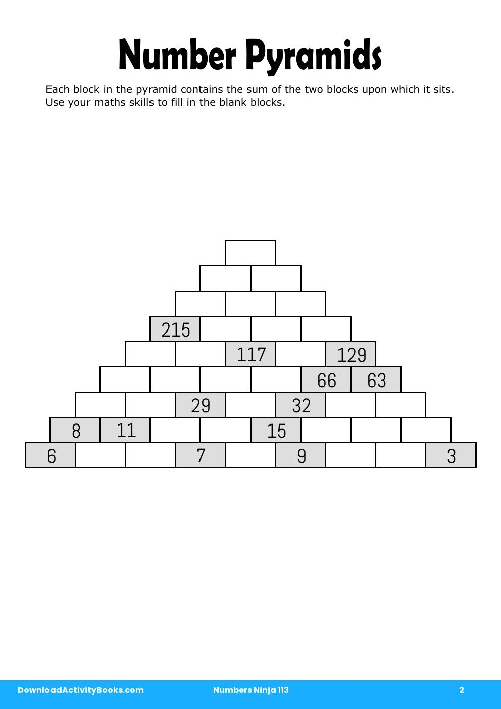 Number Pyramids in Numbers Ninja 113