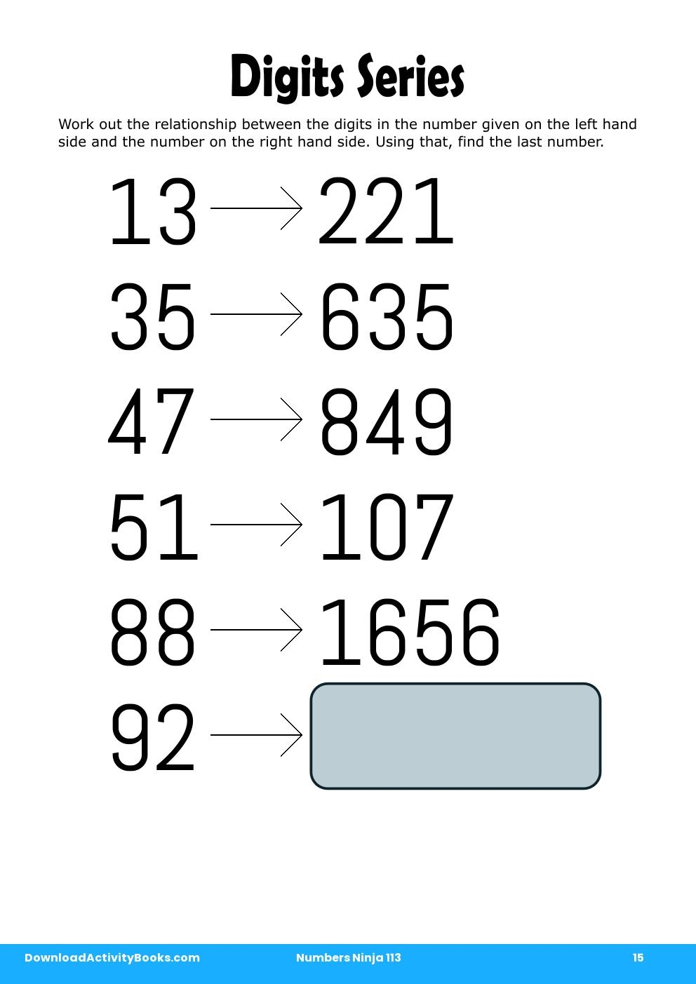 Digits Series in Numbers Ninja 113