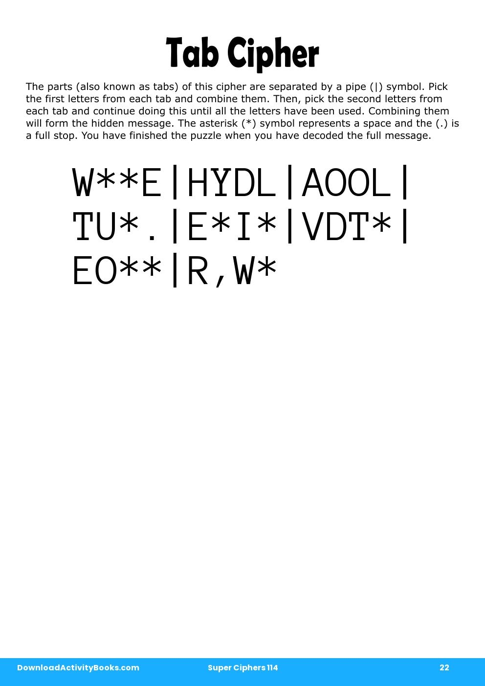 Tab Cipher in Super Ciphers 114