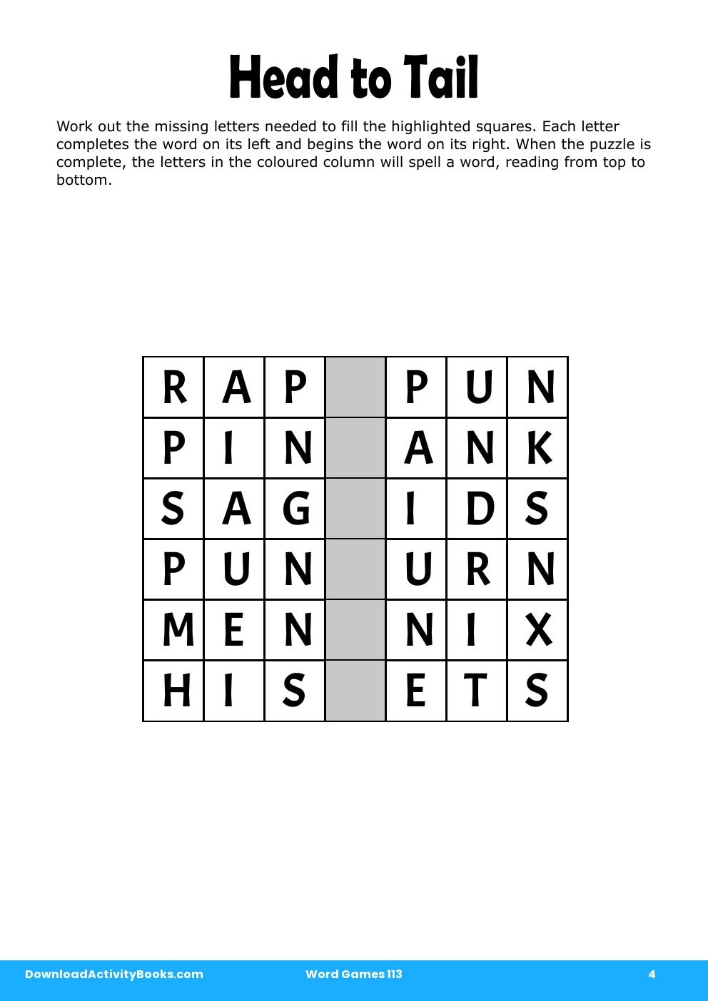 Head to Tail in Word Games 113