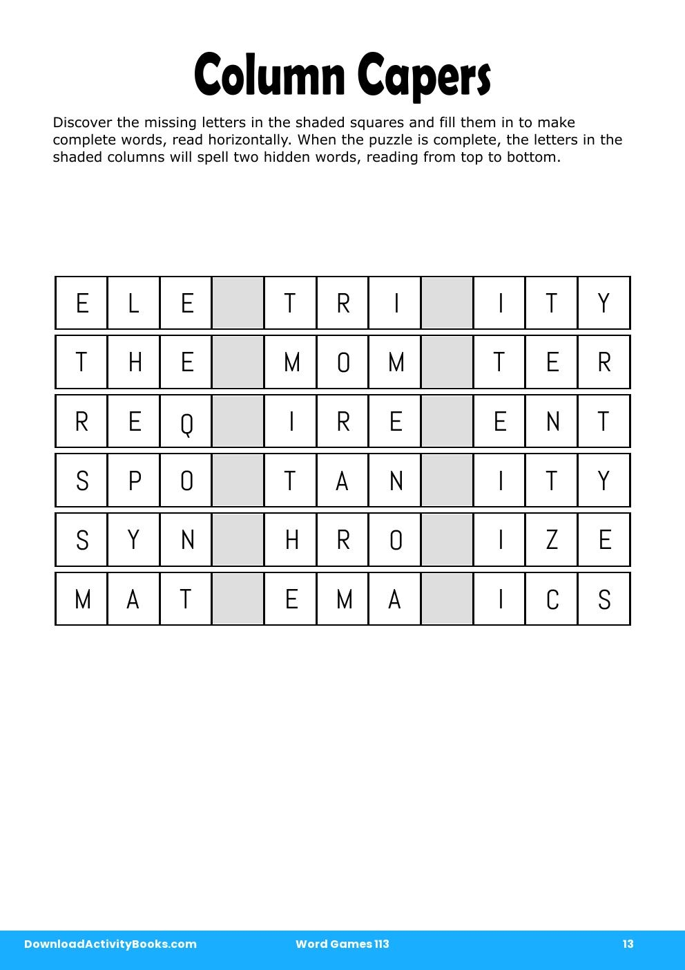 Column Capers in Word Games 113
