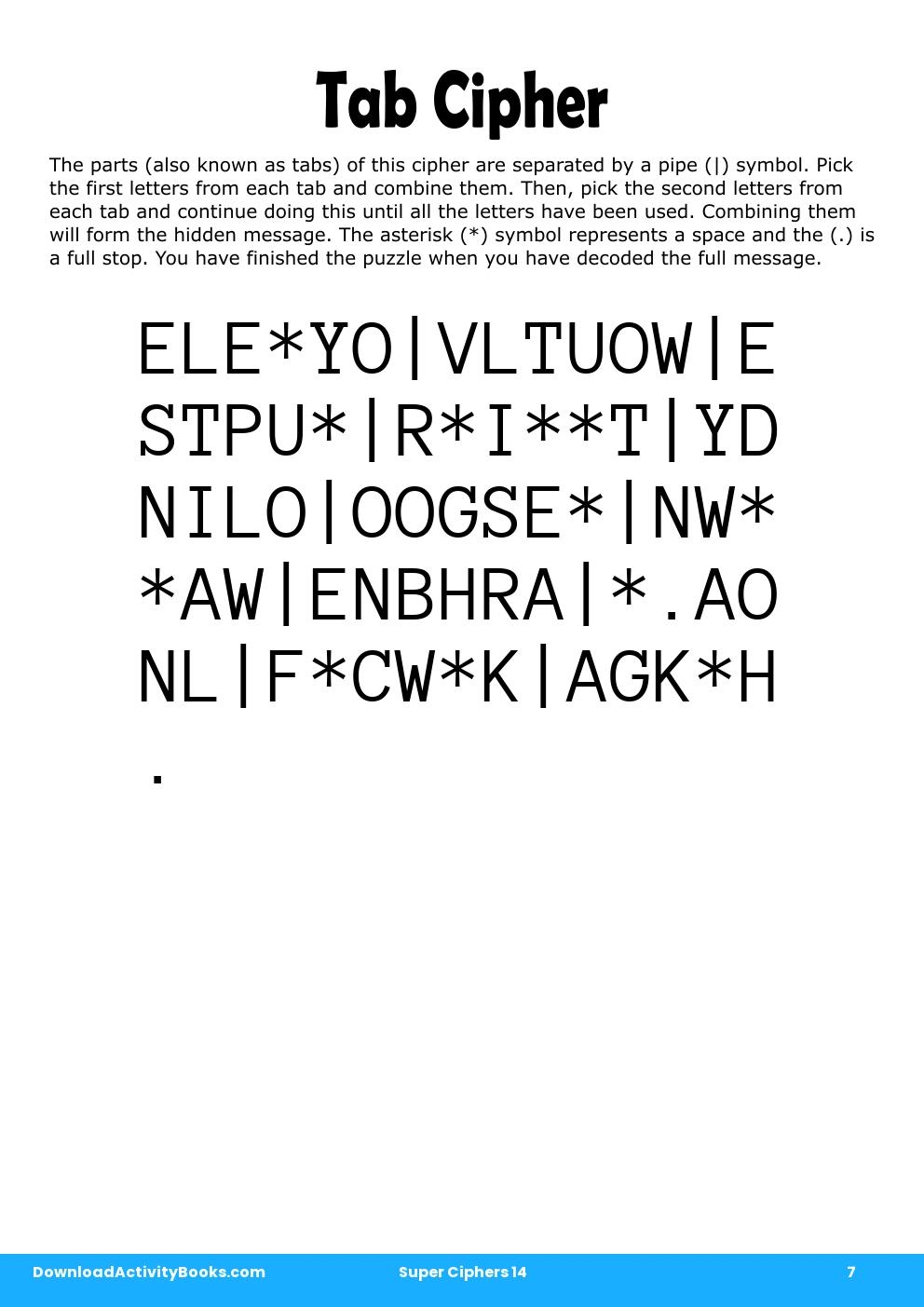 Tab Cipher in Super Ciphers 14