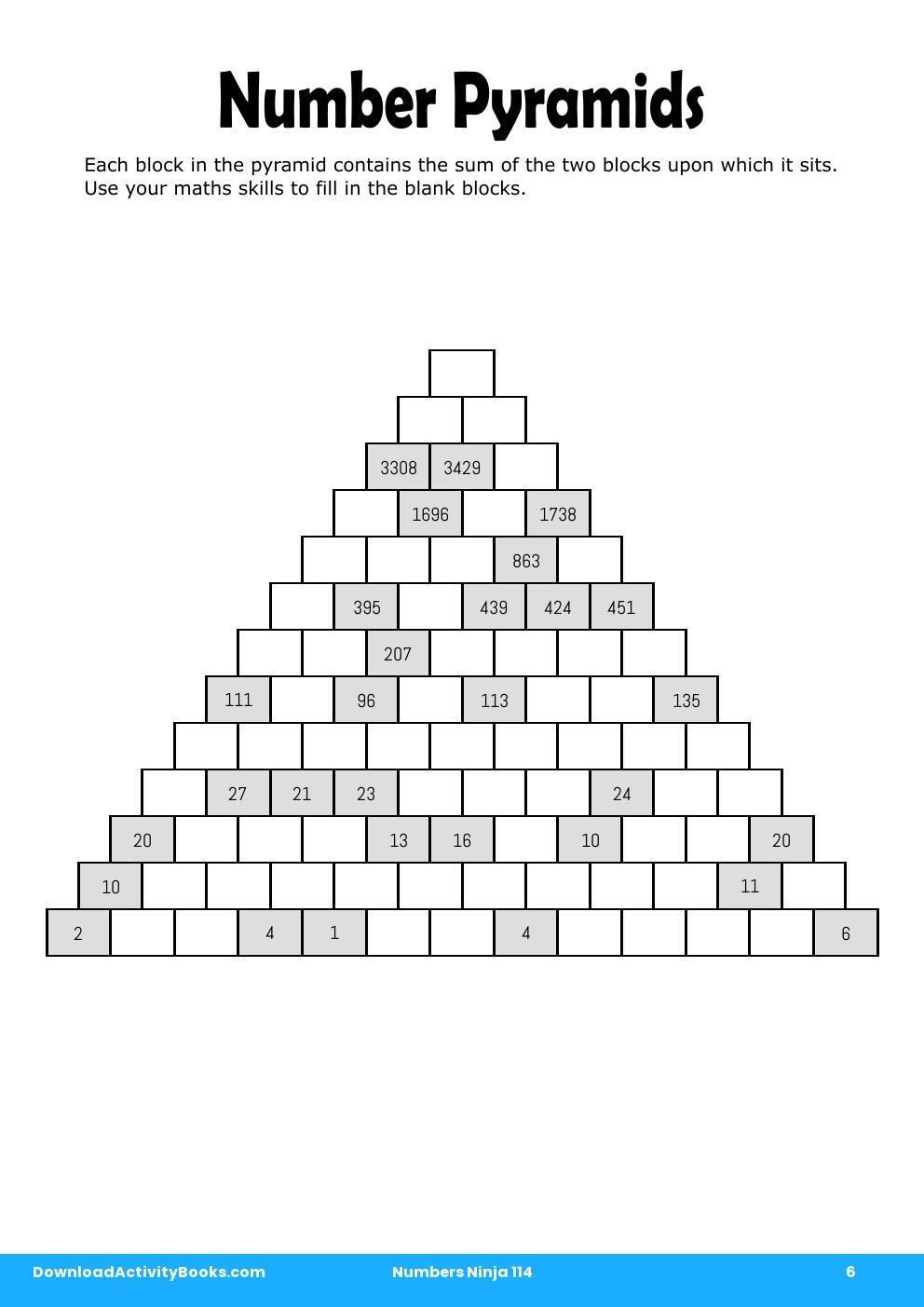 Number Pyramids in Numbers Ninja 114