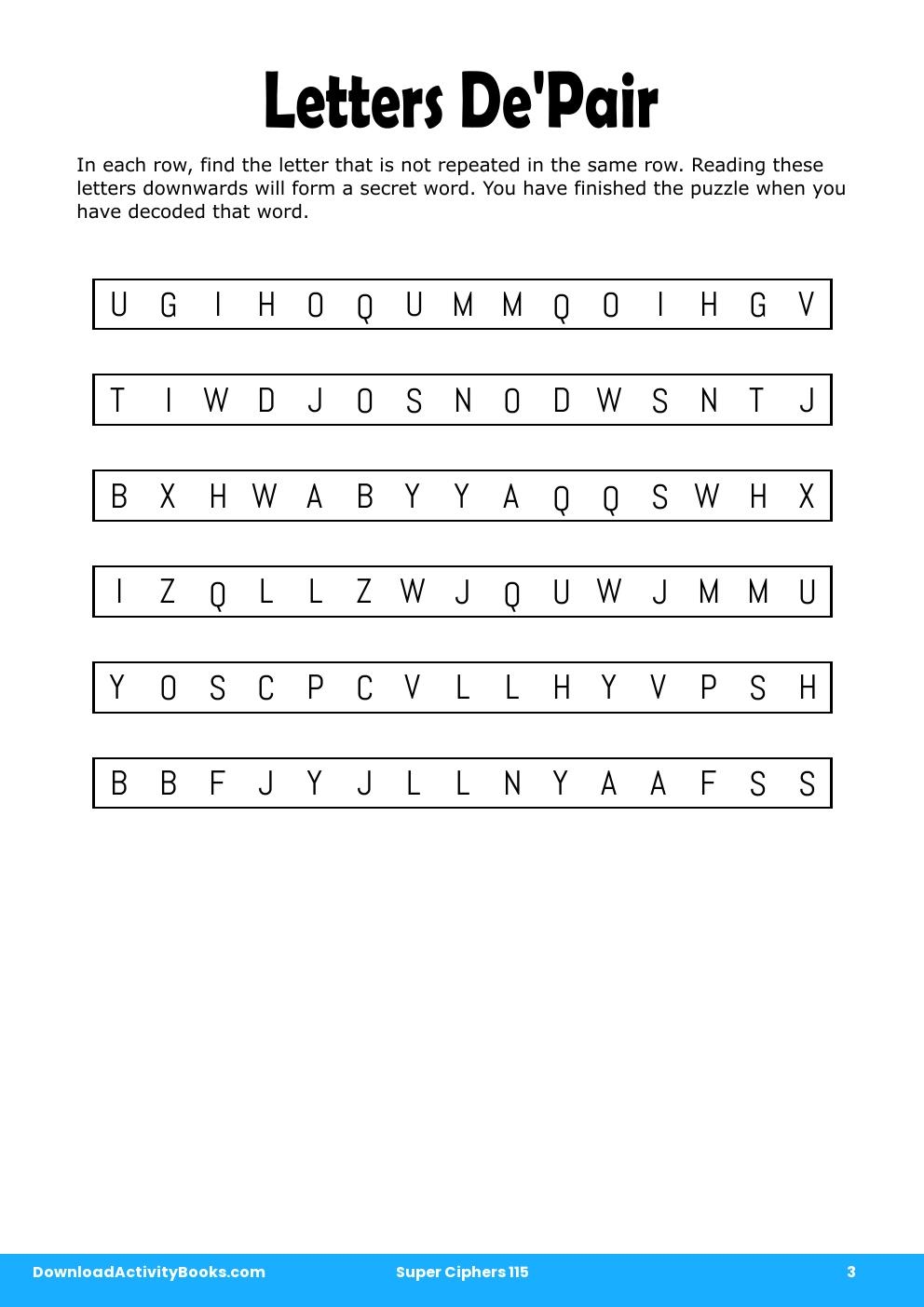 Letters De'Pair in Super Ciphers 115