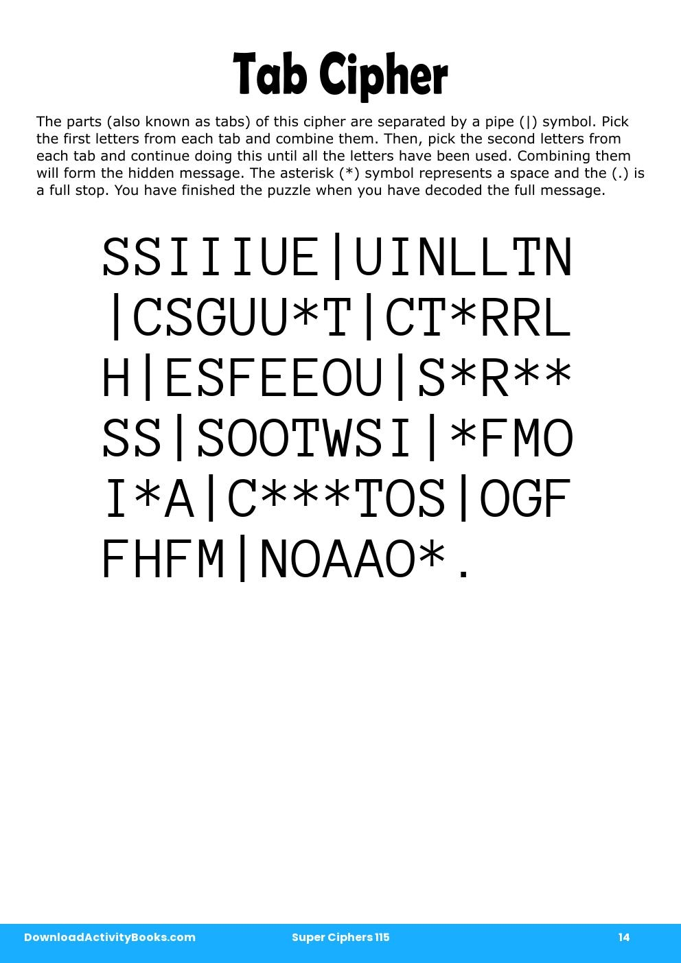Tab Cipher in Super Ciphers 115