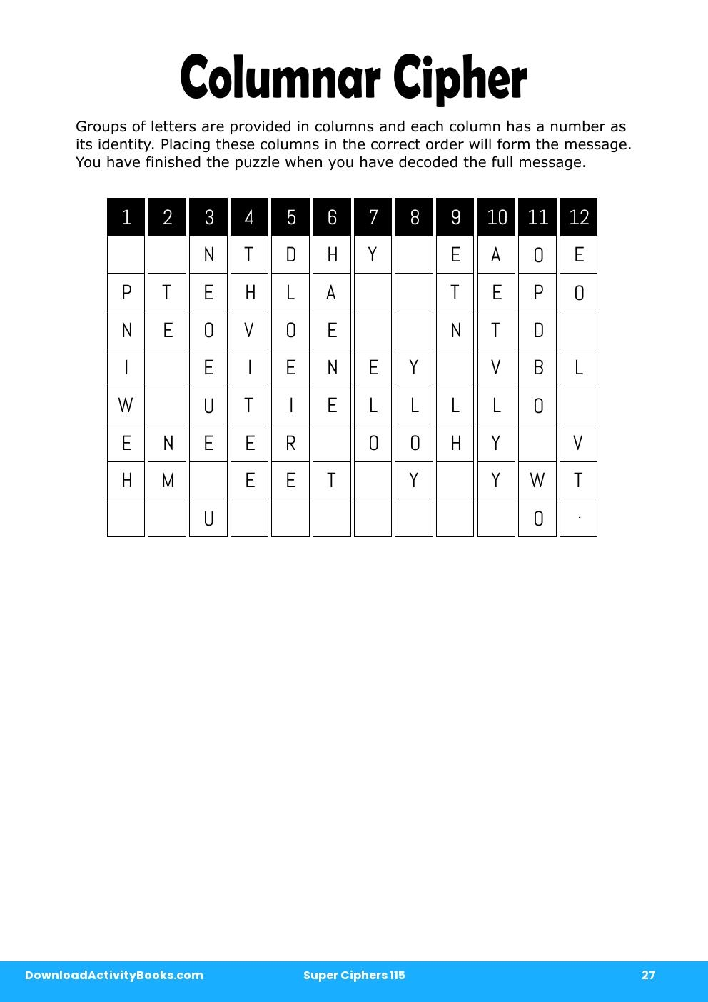 Columnar Cipher in Super Ciphers 115