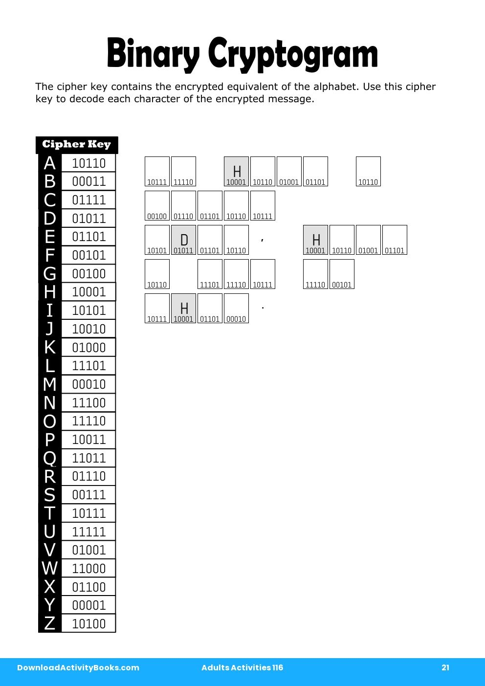Binary Cryptogram in Adults Activities 116