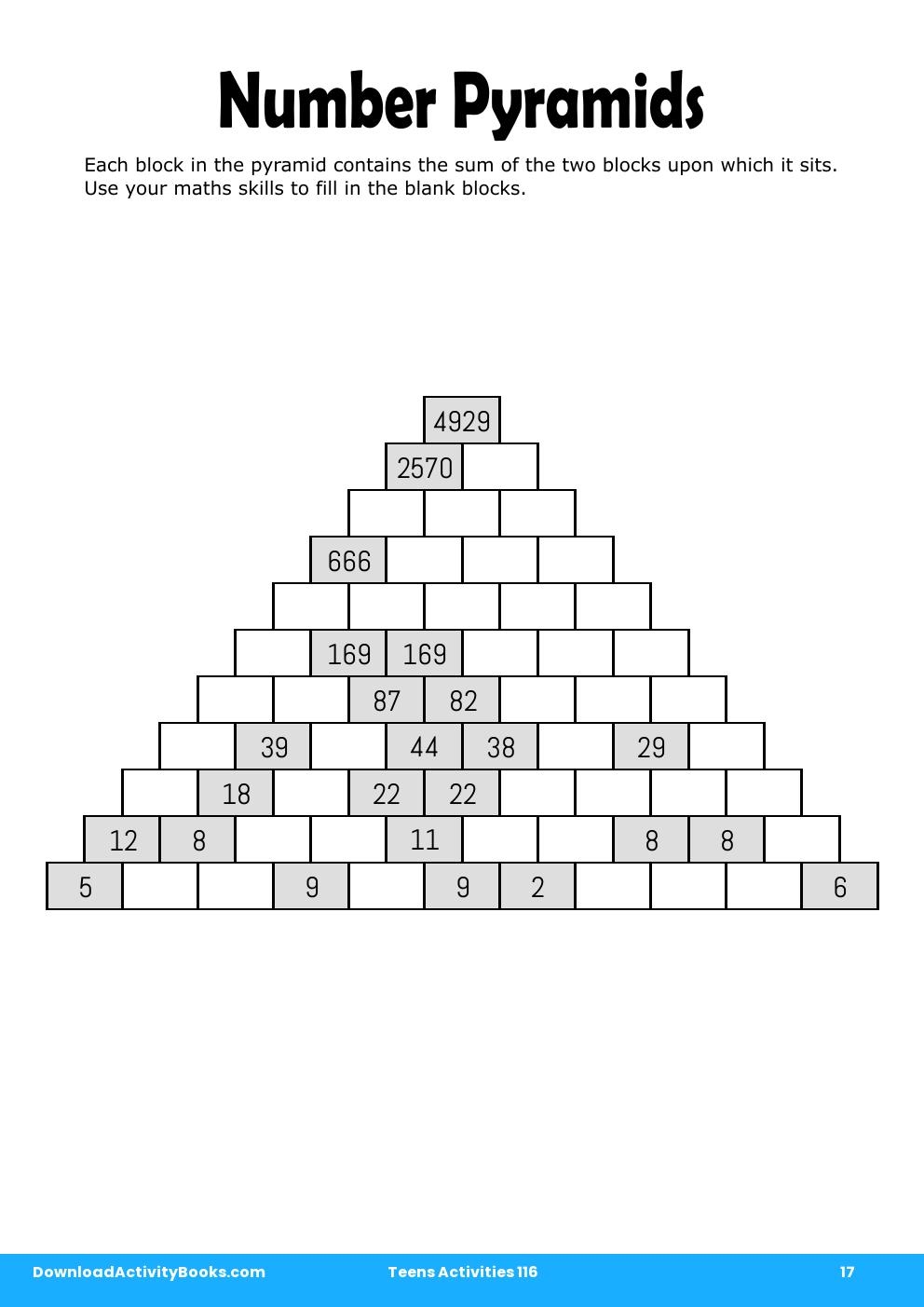 Number Pyramids in Teens Activities 116