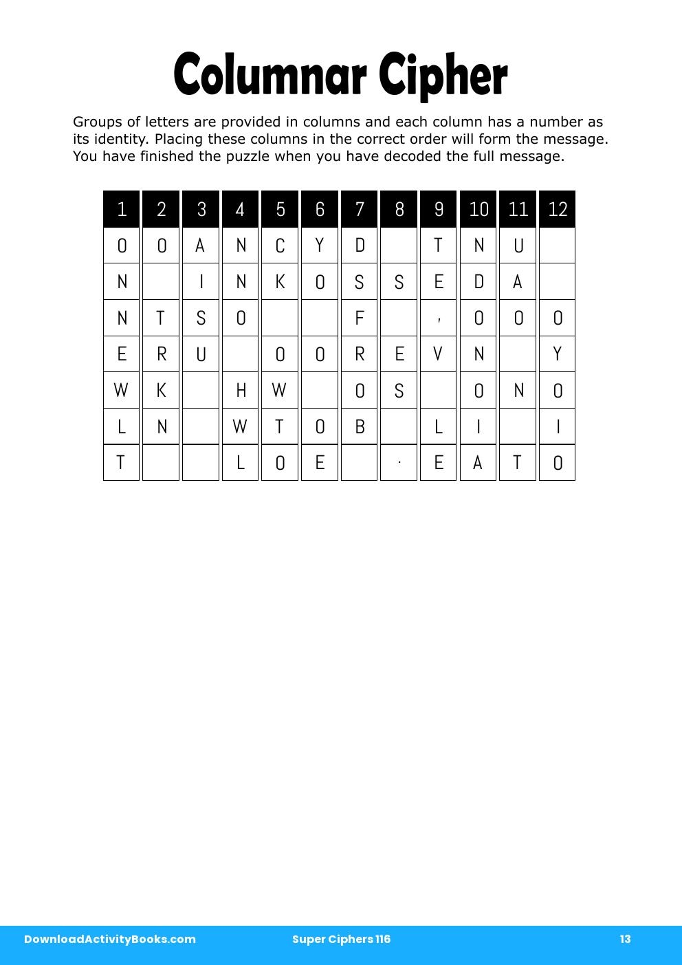Columnar Cipher in Super Ciphers 116
