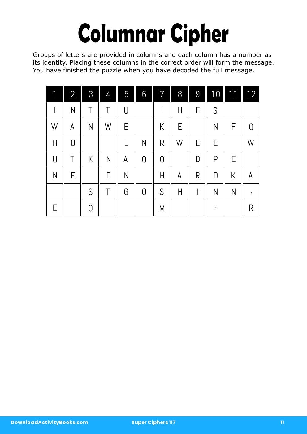 Columnar Cipher in Super Ciphers 117
