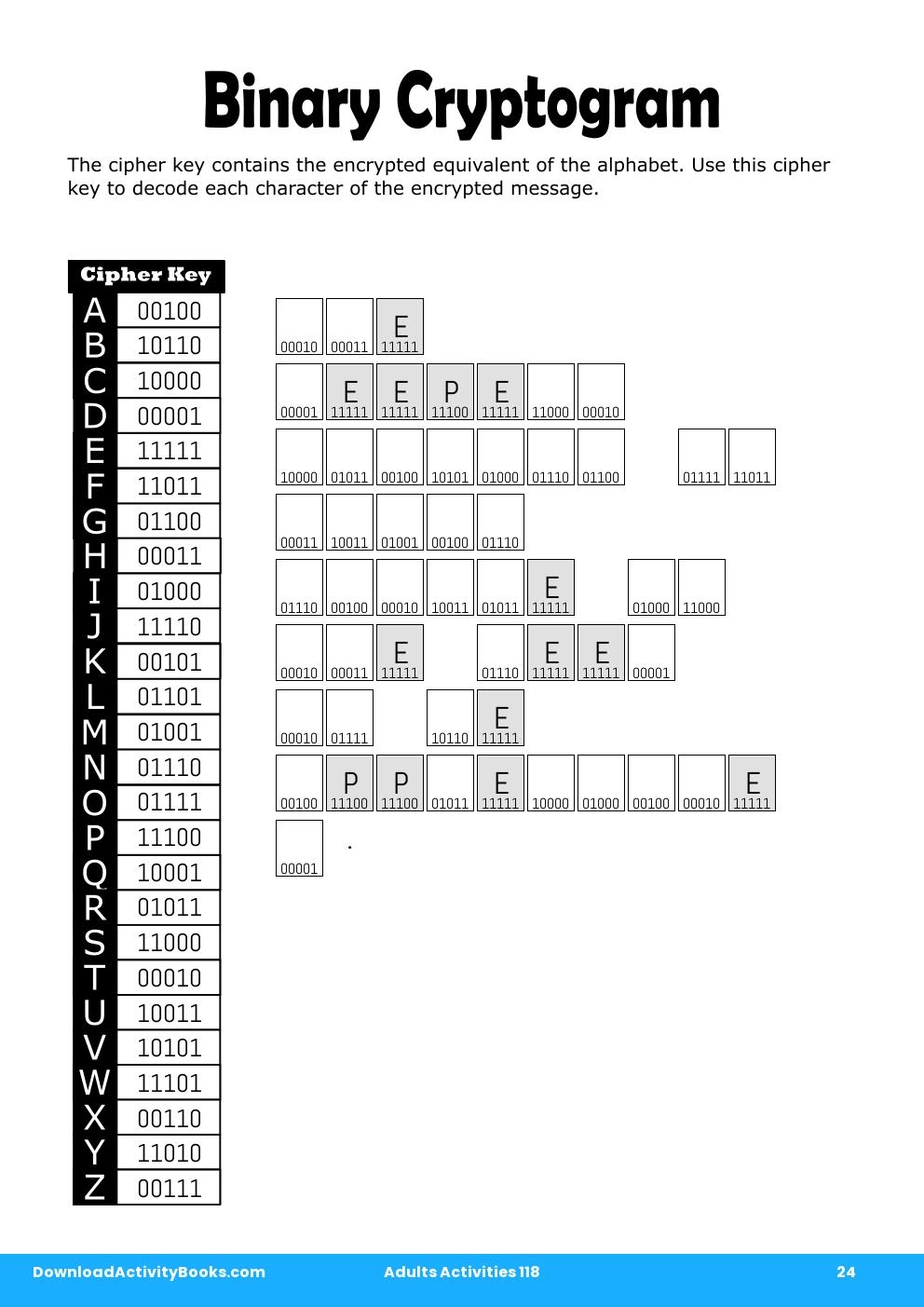 Binary Cryptogram in Adults Activities 118
