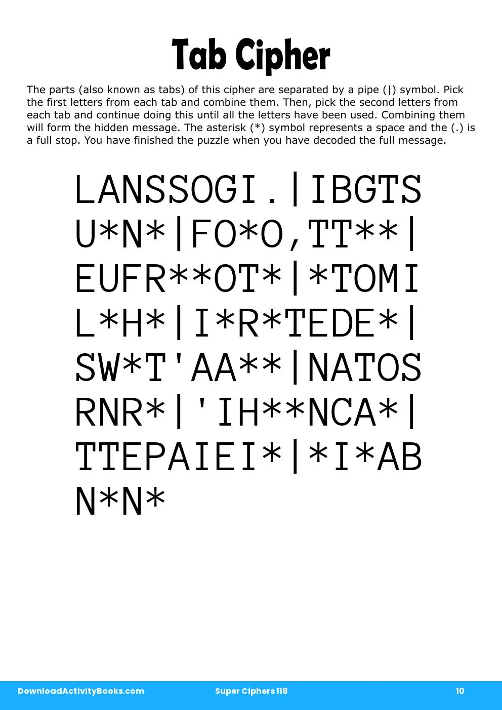 Tab Cipher in Super Ciphers 118