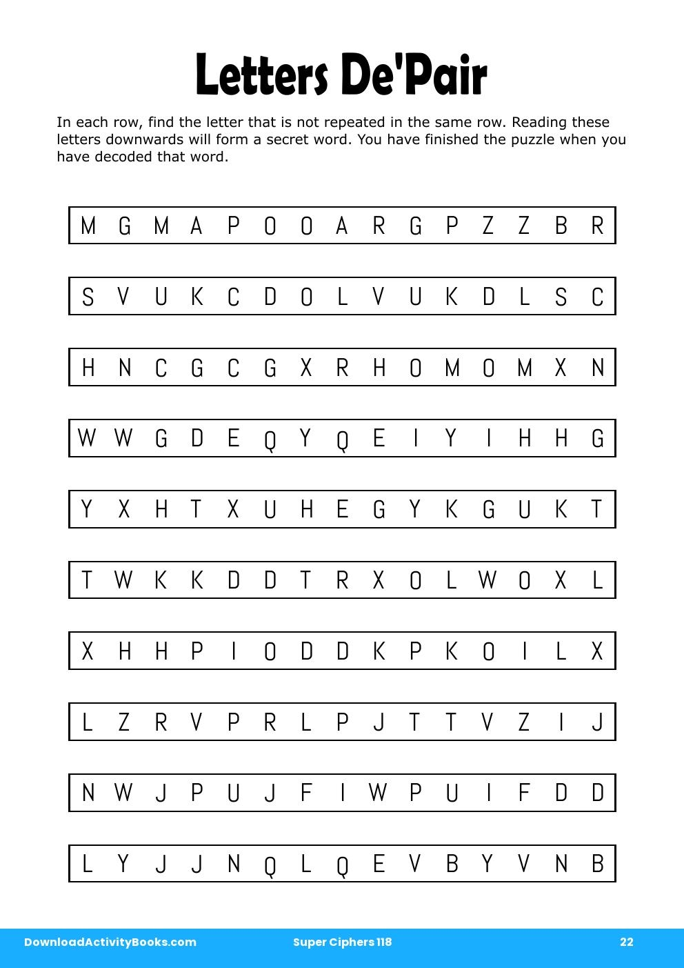 Letters De'Pair in Super Ciphers 118