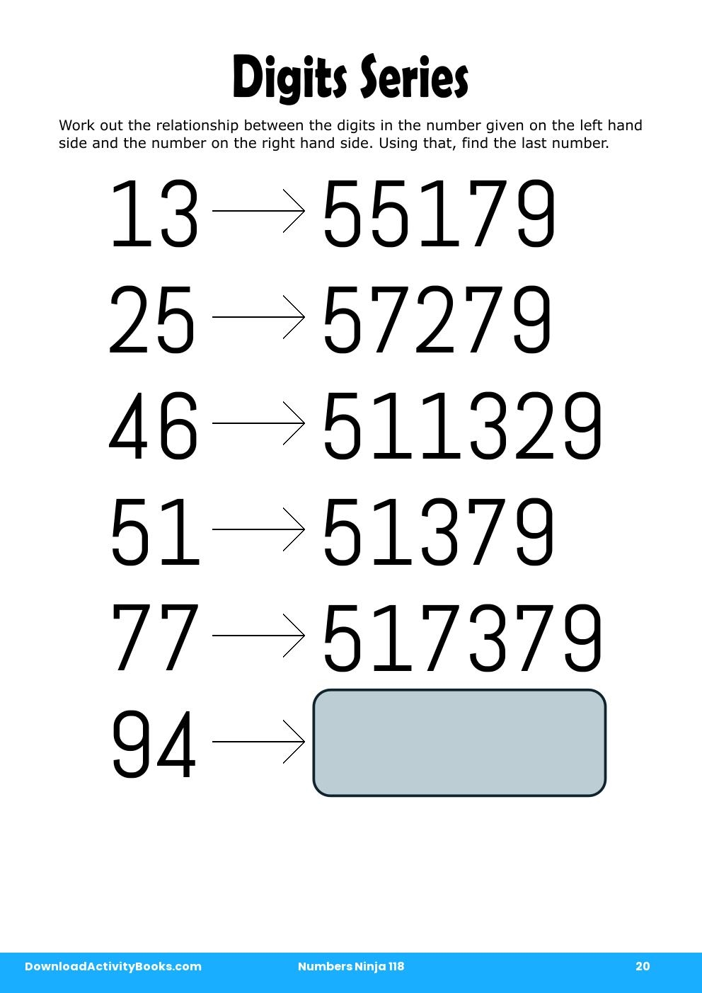 Digits Series in Numbers Ninja 118