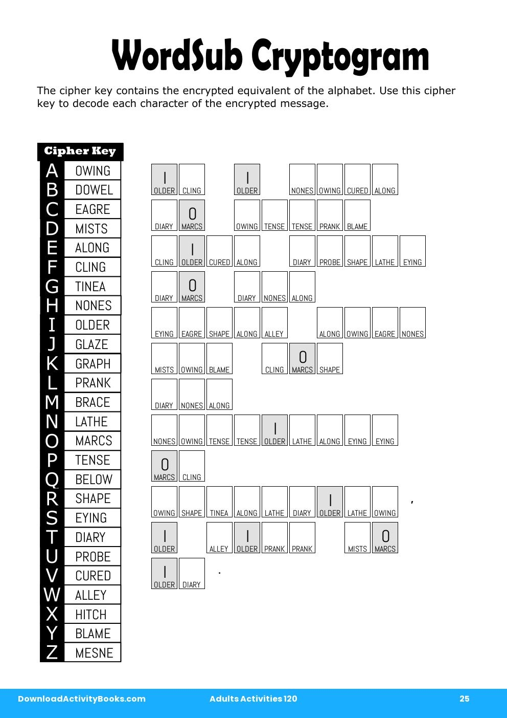 WordSub Cryptogram in Adults Activities 120