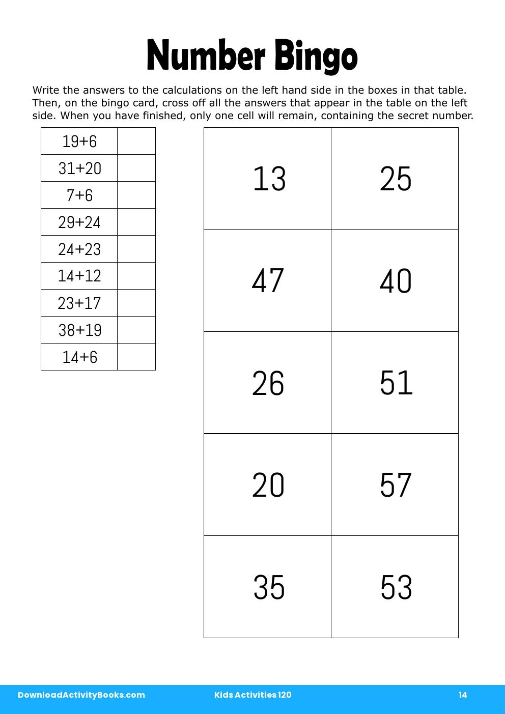 Number Bingo in Kids Activities 120