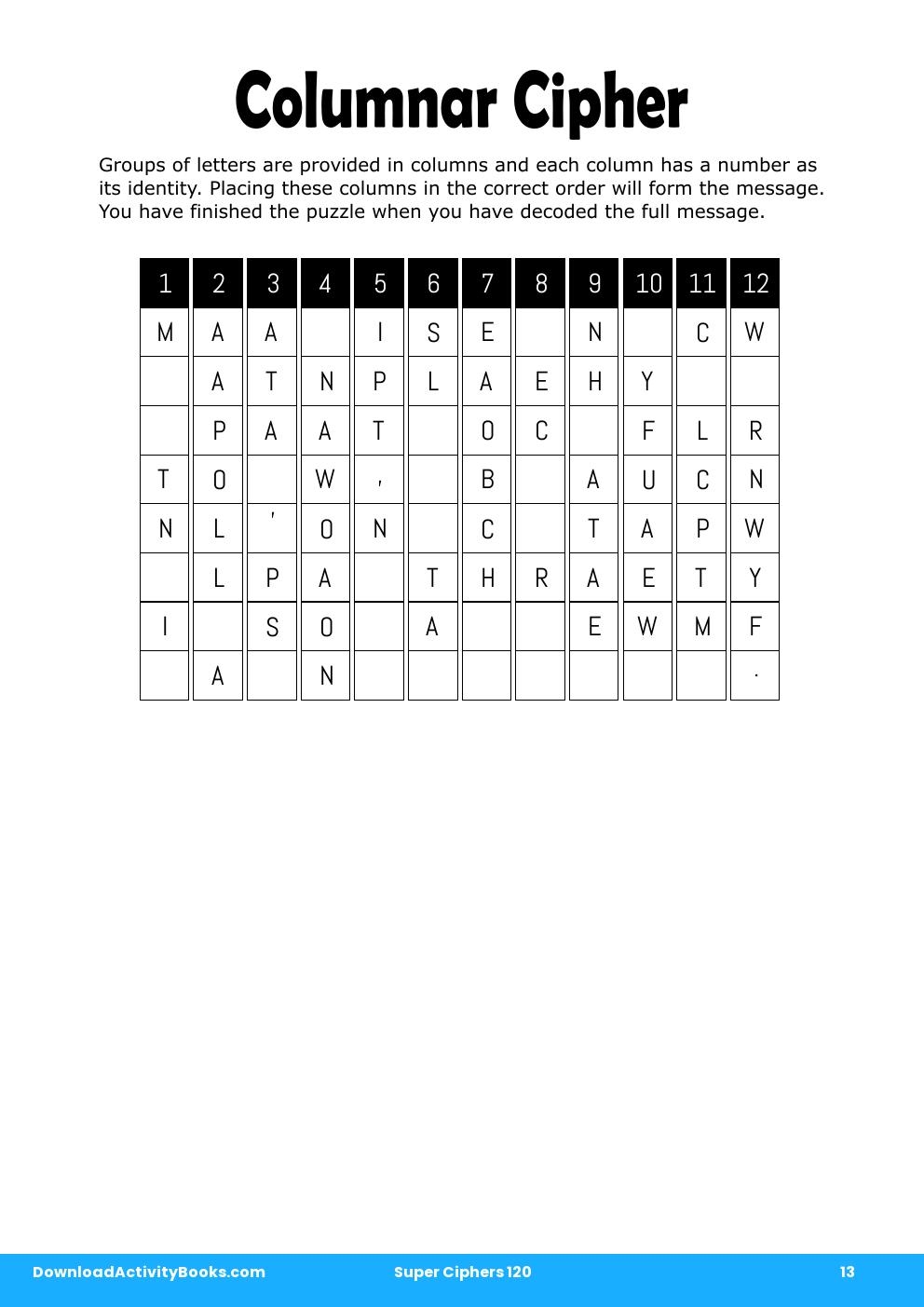 Columnar Cipher in Super Ciphers 120