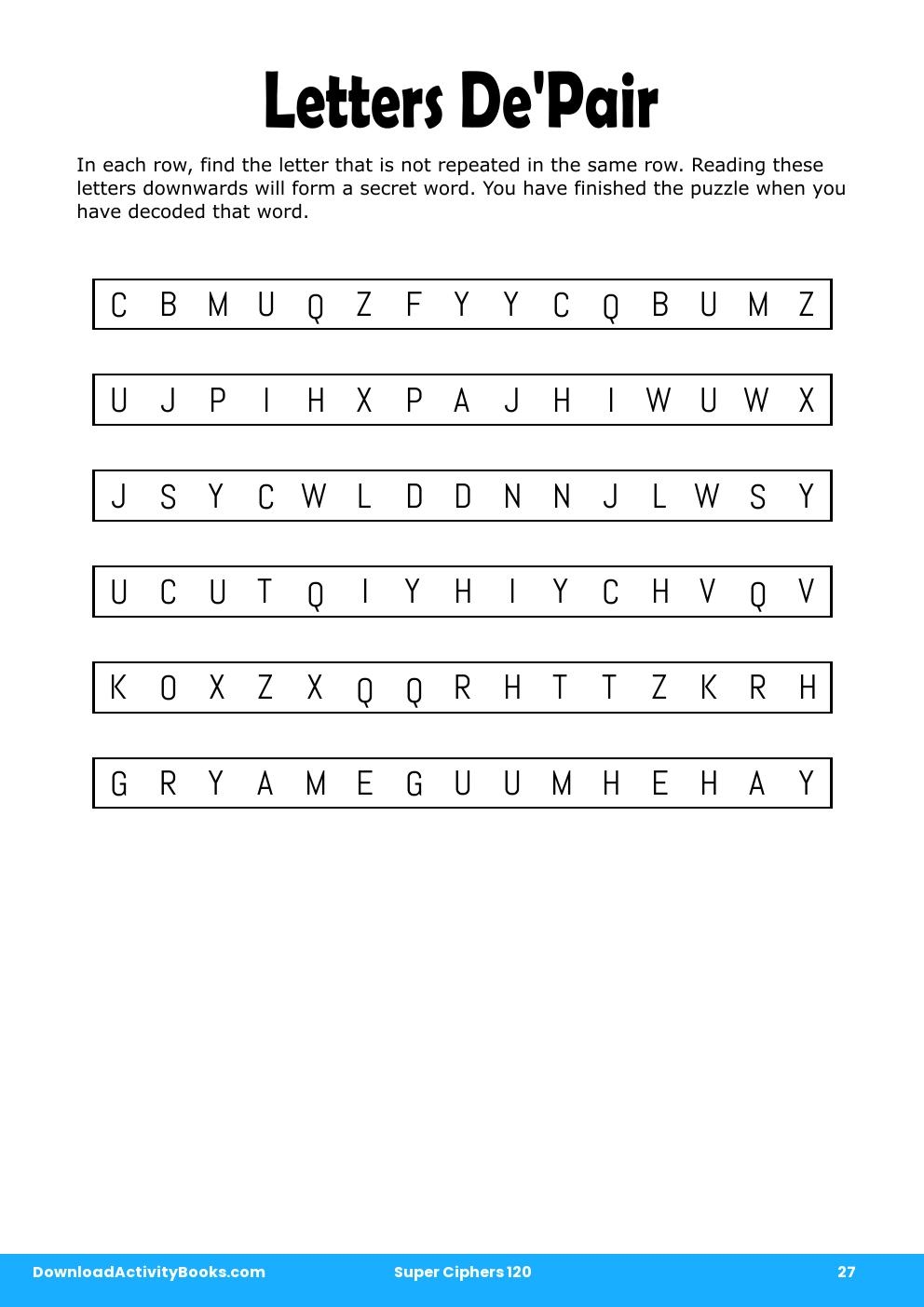 Letters De'Pair in Super Ciphers 120