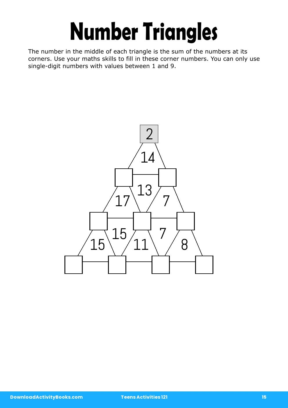 Number Triangles in Teens Activities 121