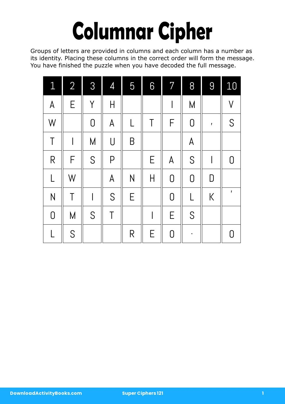 Columnar Cipher in Super Ciphers 121