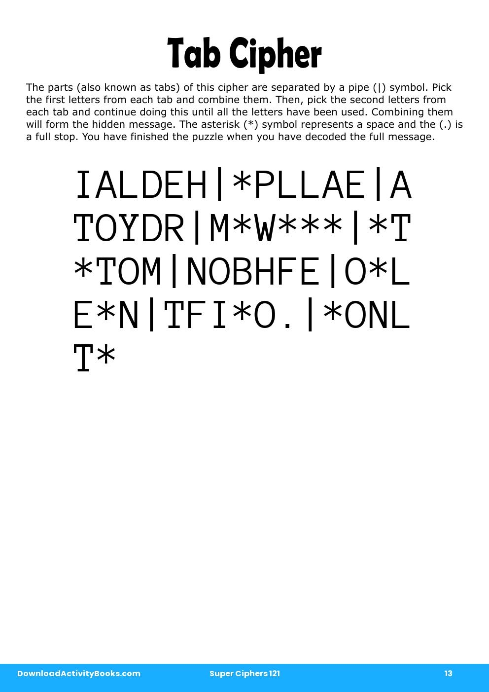 Tab Cipher in Super Ciphers 121