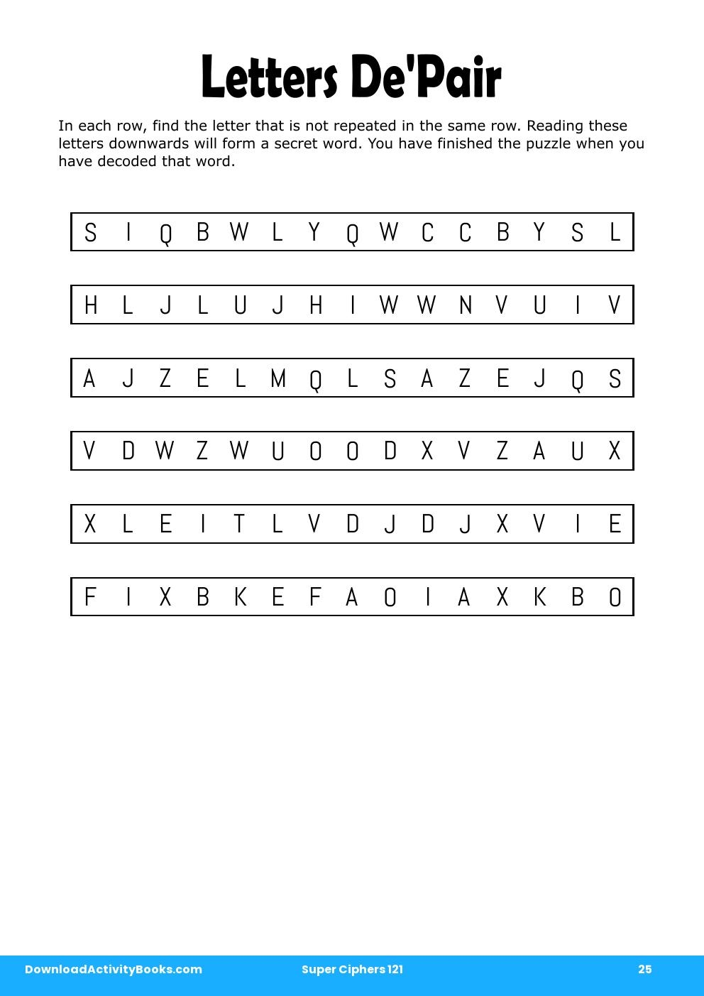 Letters De'Pair in Super Ciphers 121