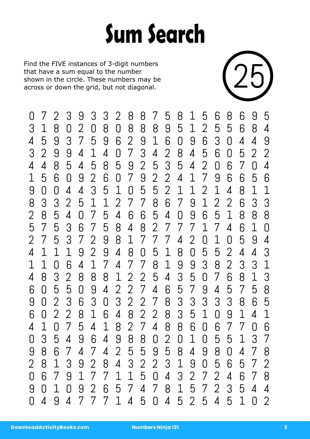 Sum Search in Numbers Ninja 121