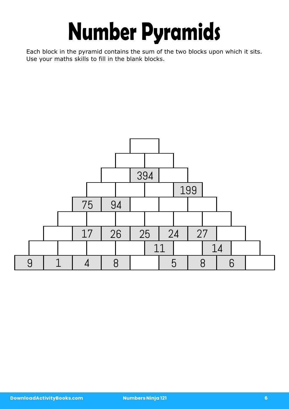 Number Pyramids in Numbers Ninja 121