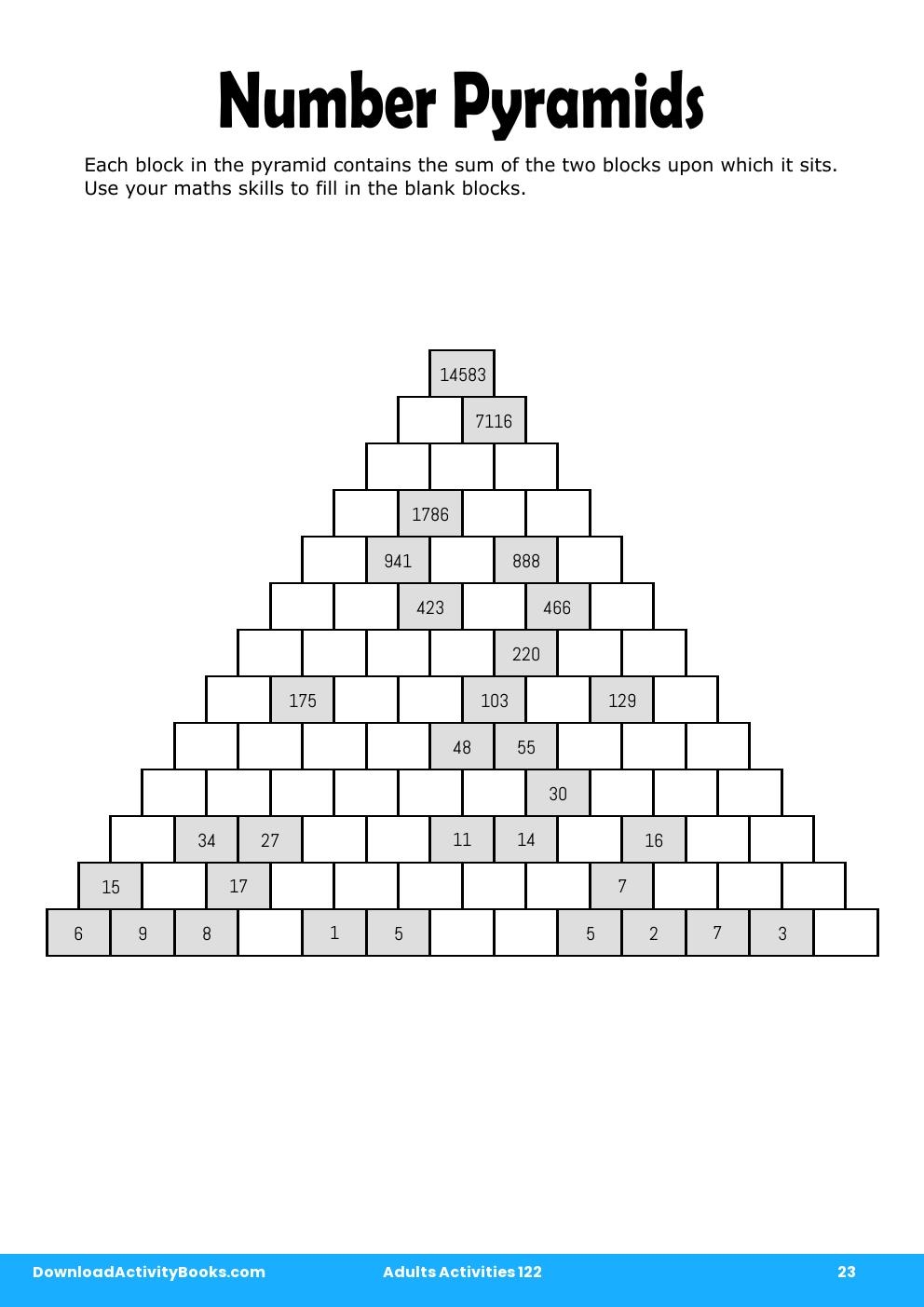 Number Pyramids in Adults Activities 122