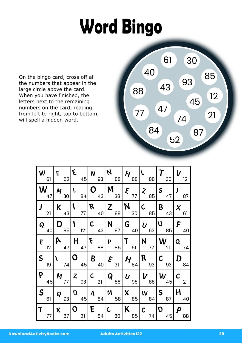 Word Bingo in Adults Activities 122