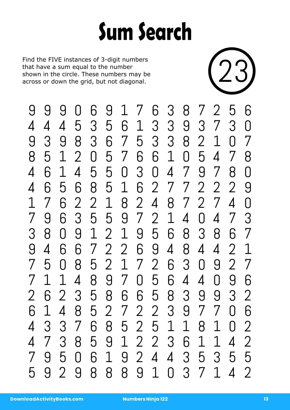 Sum Search in Numbers Ninja 122