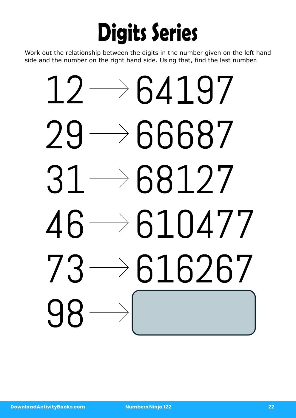 Digits Series in Numbers Ninja 122