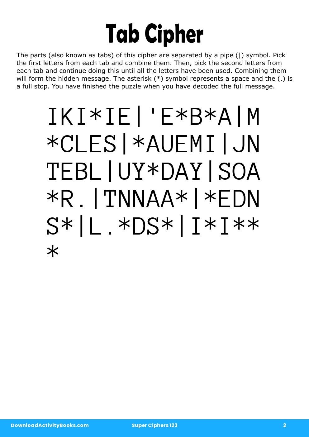 Tab Cipher in Super Ciphers 123