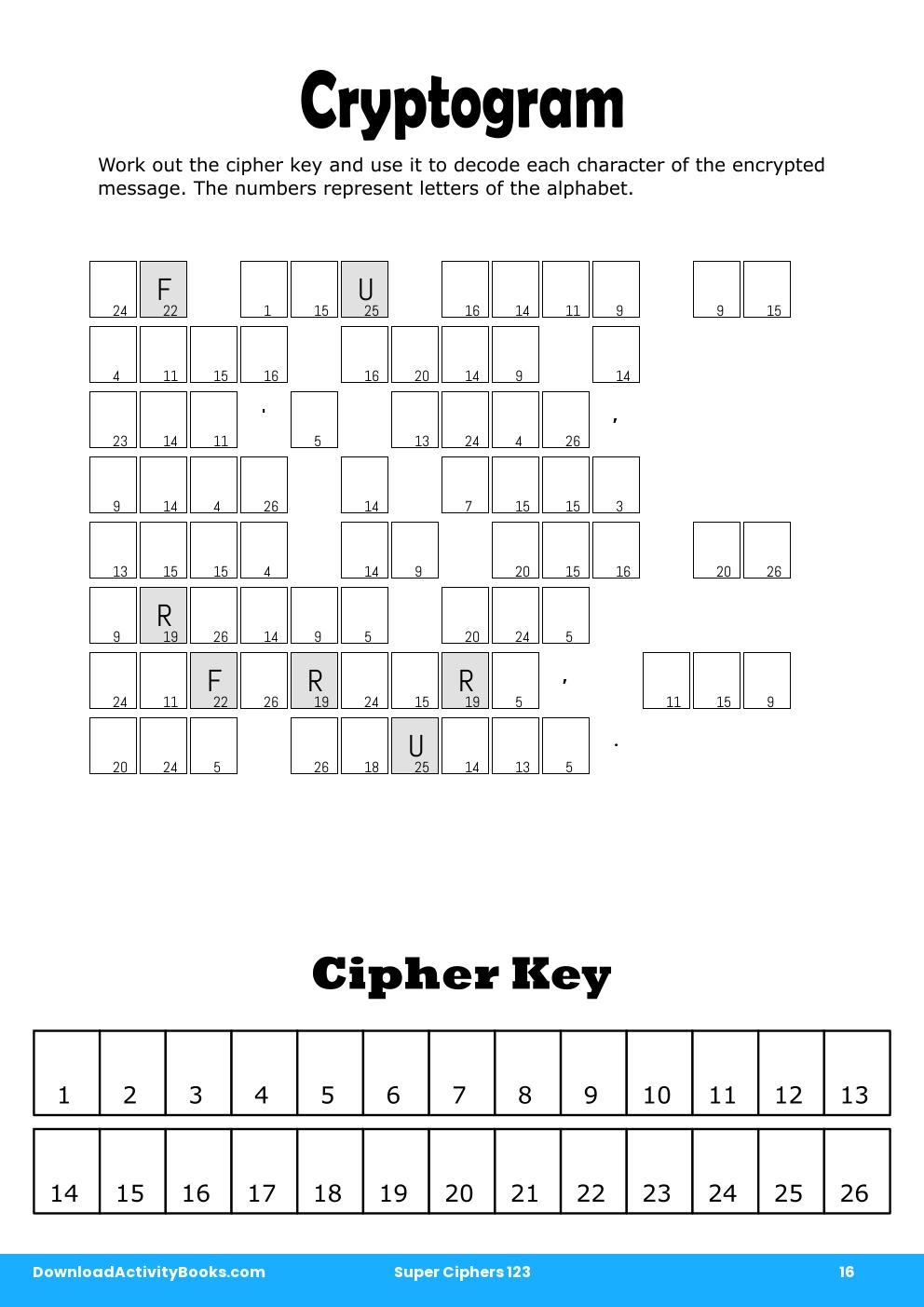 Cryptogram in Super Ciphers 123
