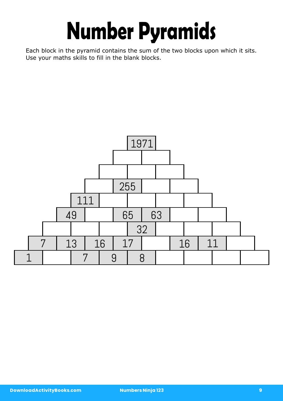 Number Pyramids in Numbers Ninja 123