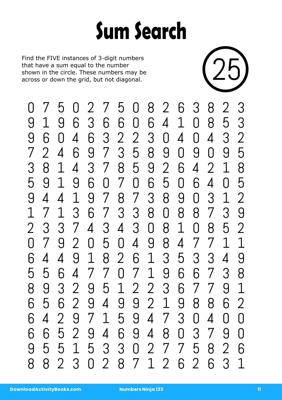 Sum Search in Numbers Ninja 123