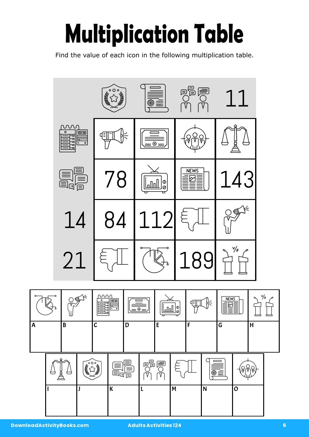 Multiplication Table in Adults Activities 124
