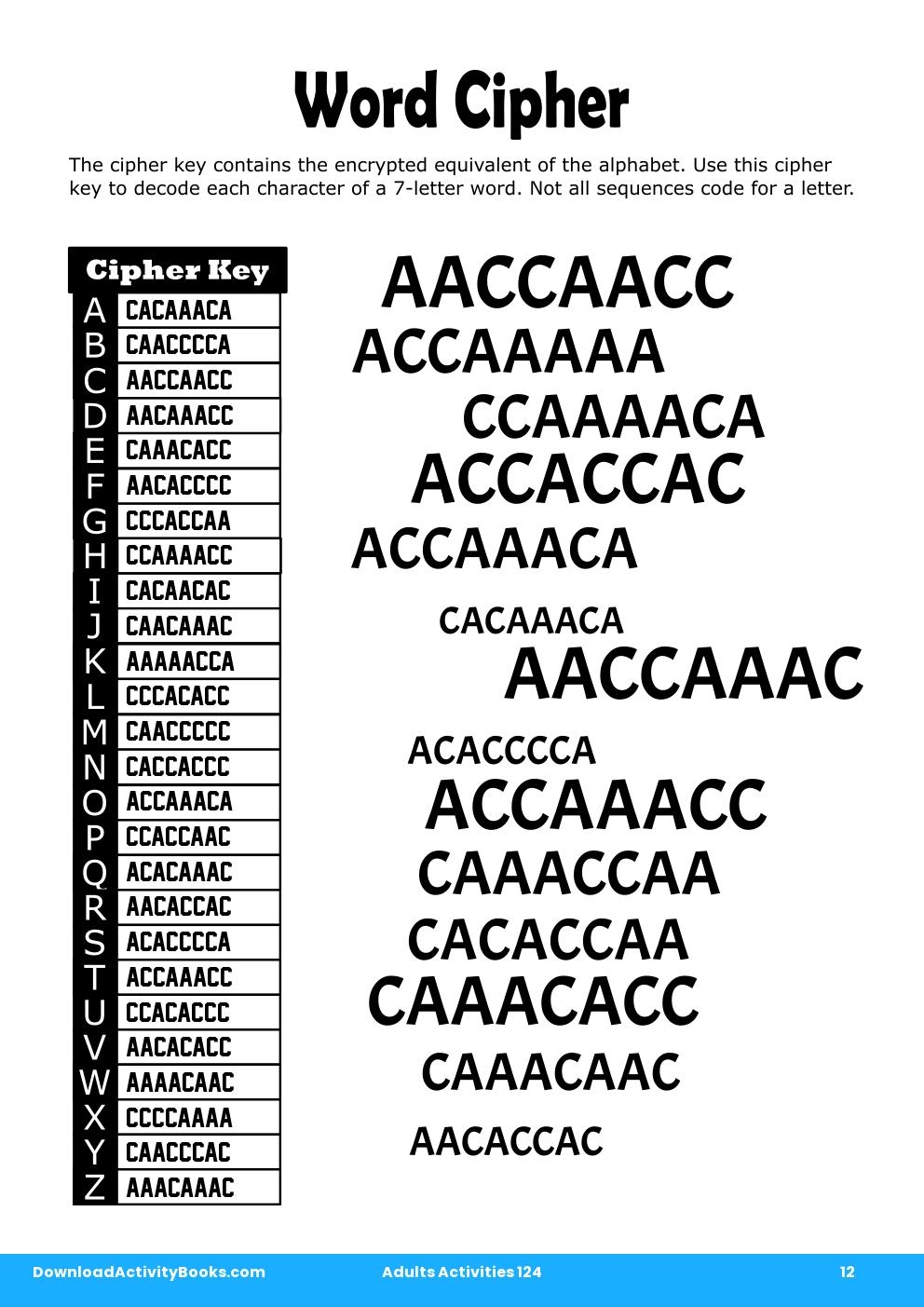 Word Cipher in Adults Activities 124