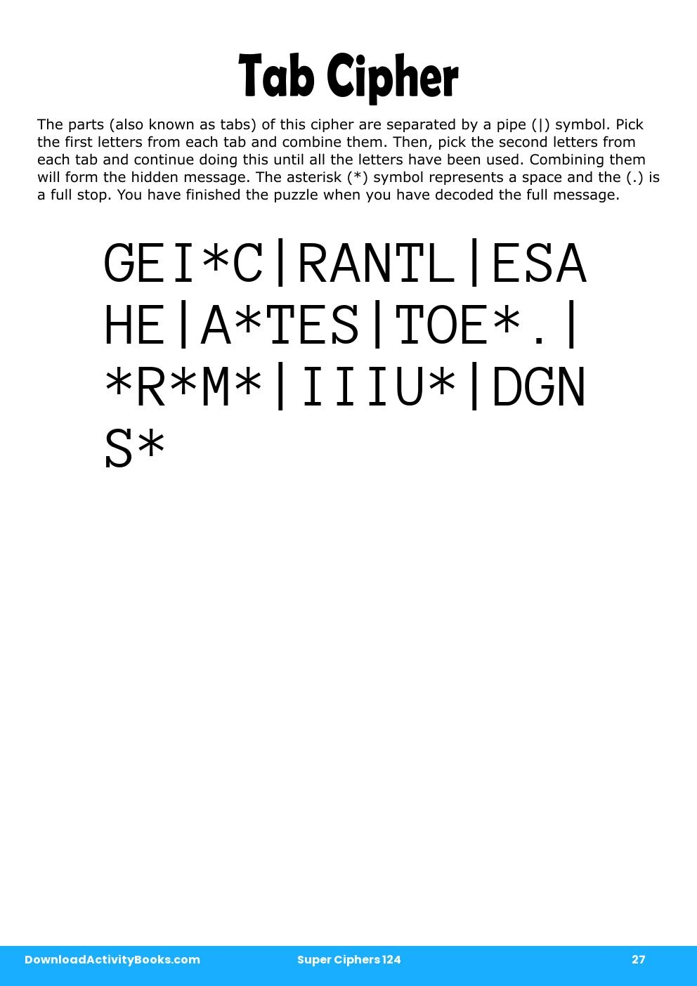 Tab Cipher in Super Ciphers 124