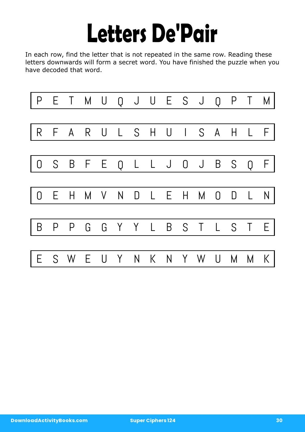 Letters De'Pair in Super Ciphers 124
