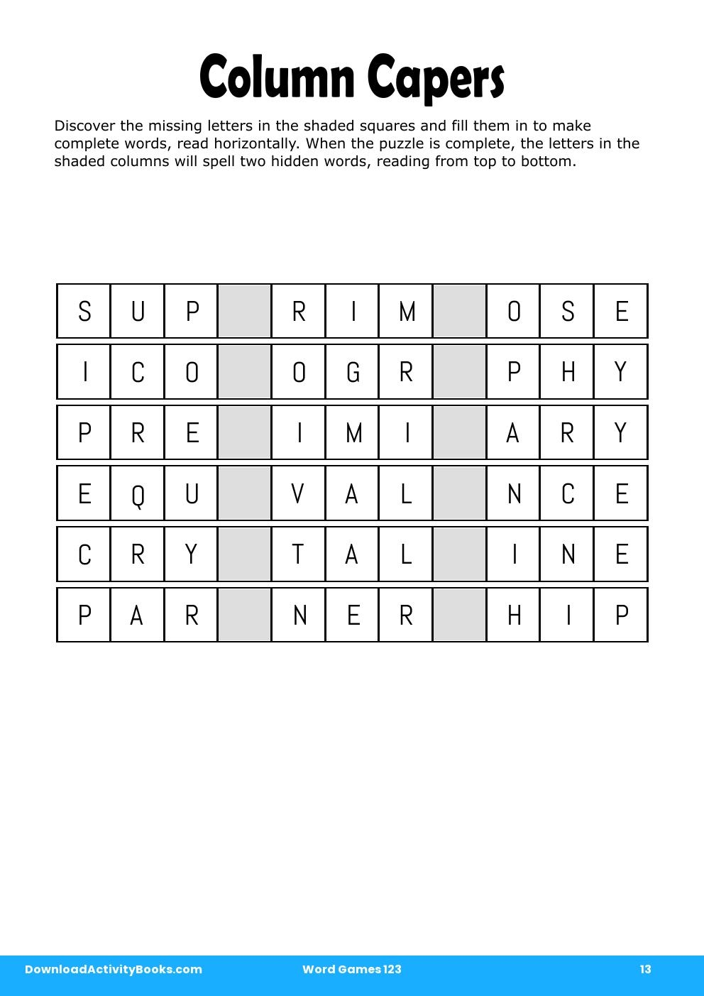 Column Capers in Word Games 123